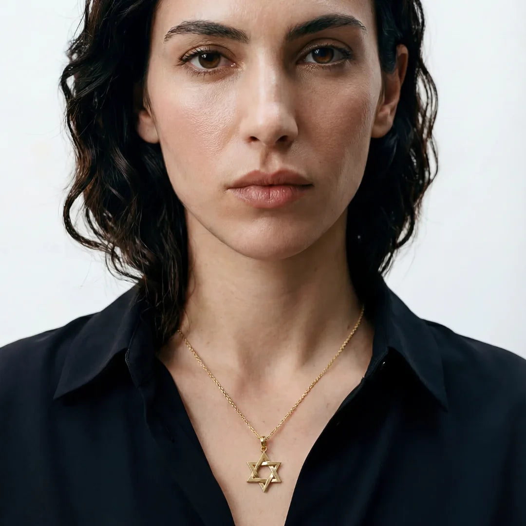 14k gold - Interwoven Star of David Necklace in solid 14K gold, handcrafted in Israel
