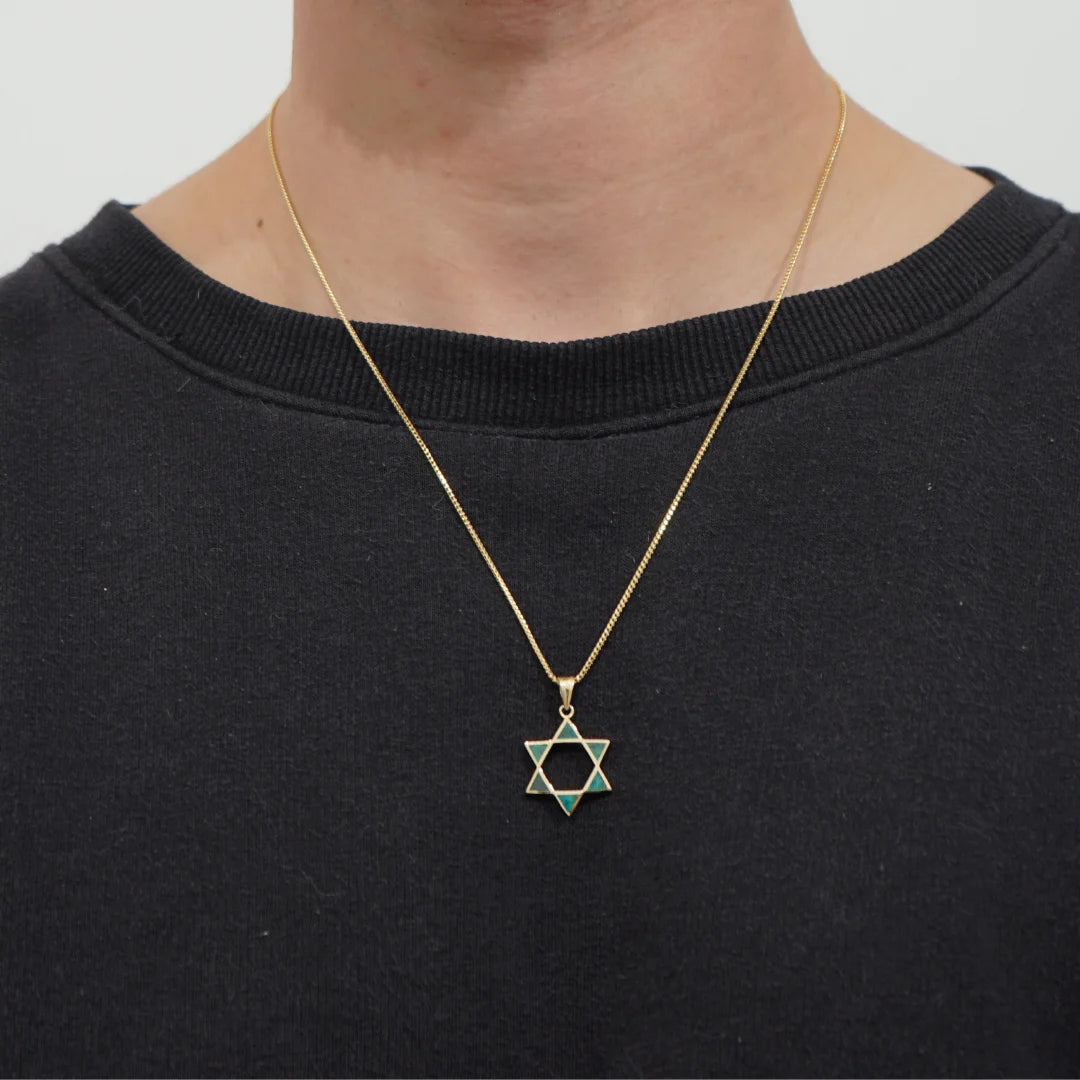 Hollowed 14K Solid Gold Star of David Pendant With Eilat Stone