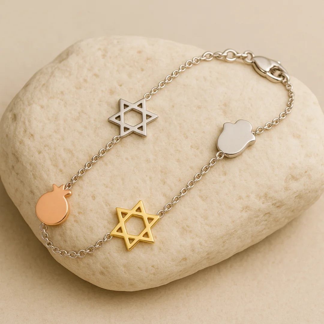 14K Gold Jewish Bracelet with Charms
