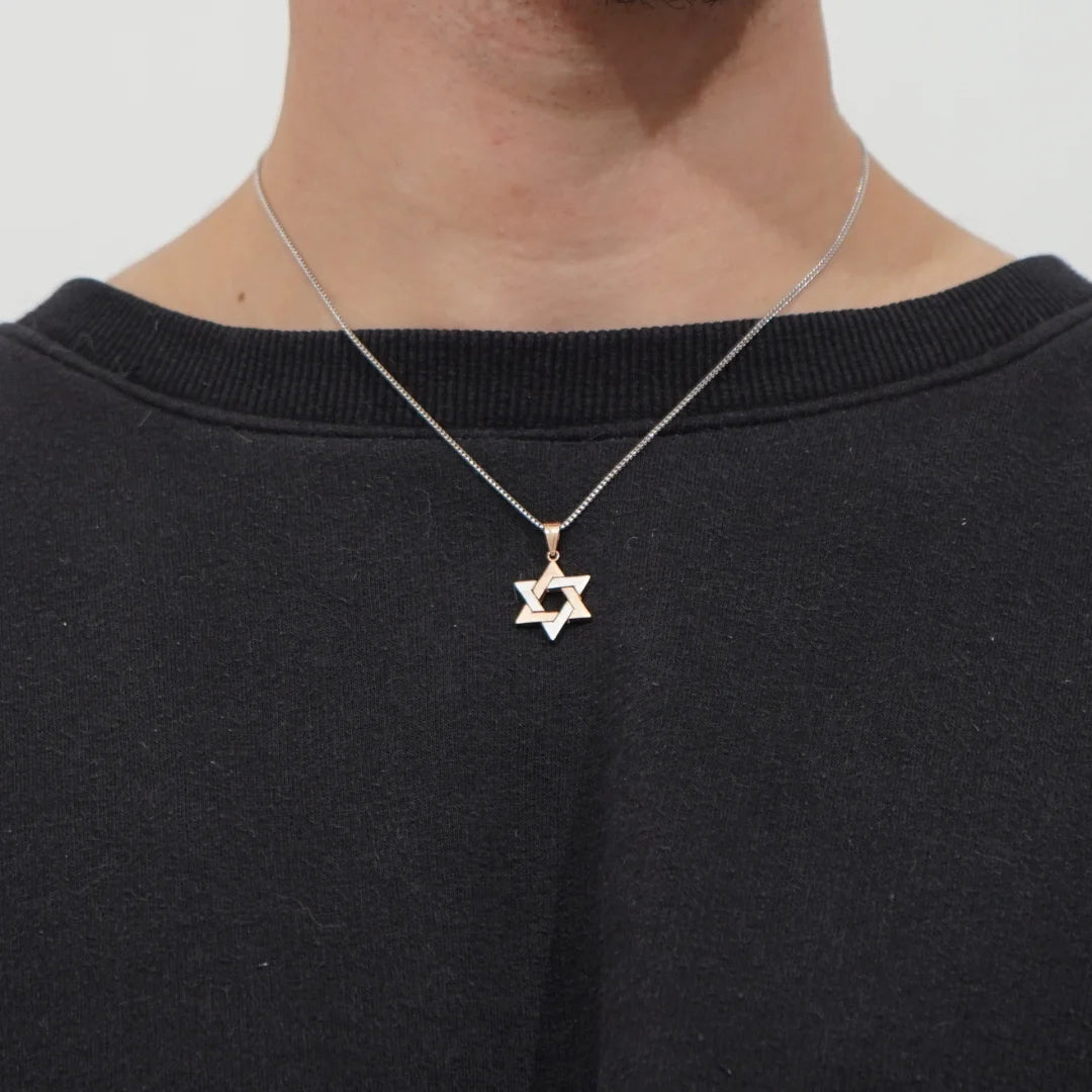 Thick 14K Solid Yellow & White Gold Star of David Pendant