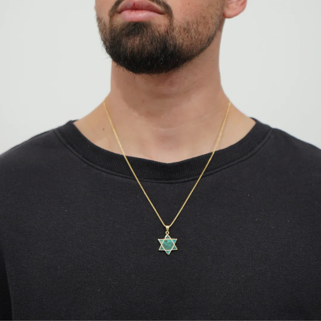 Colgante clásico de estrella de David de piedra de Eilat elaborado con oro macizo de 14 quilates