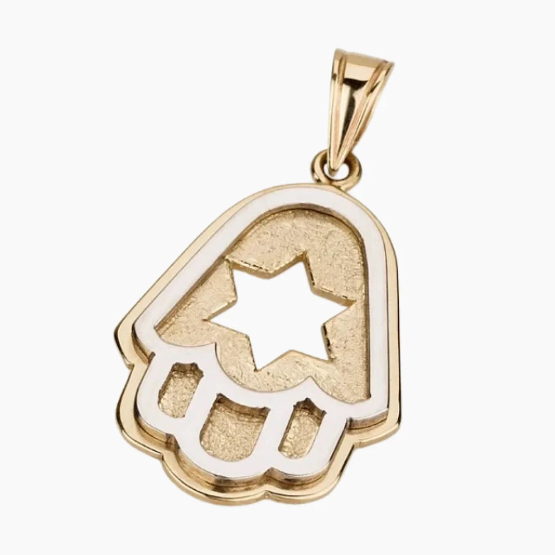 Pendentif Hamsa Heritage en or 14 carats avec étoile de David