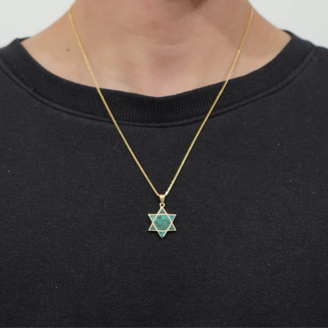 Colgante clásico de estrella de David de piedra de Eilat elaborado con oro macizo de 14 quilates