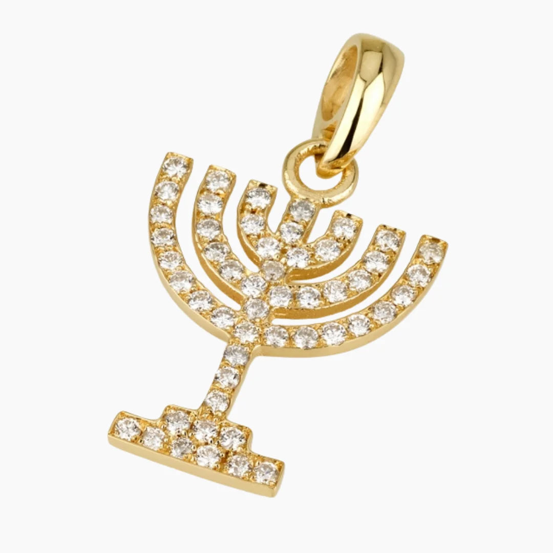 Heritage 18k Solid Gold Menorah Pendant with Diamonds