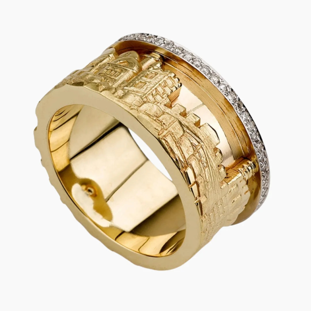 14K Gold Jerusalem Skyline Ring with Diamonds