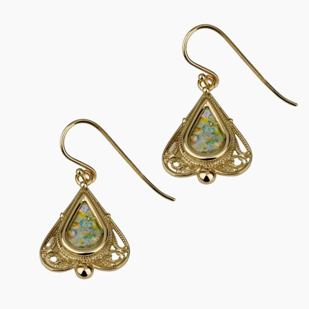 Elegantes pendientes de cristal romano en oro de 14k