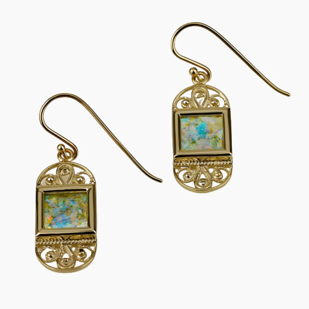 Pendientes de cristal romano de oro refinado de 14k