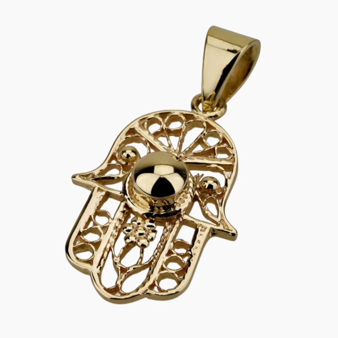 Pendentif Hamsa en filigrane en or 14 carats