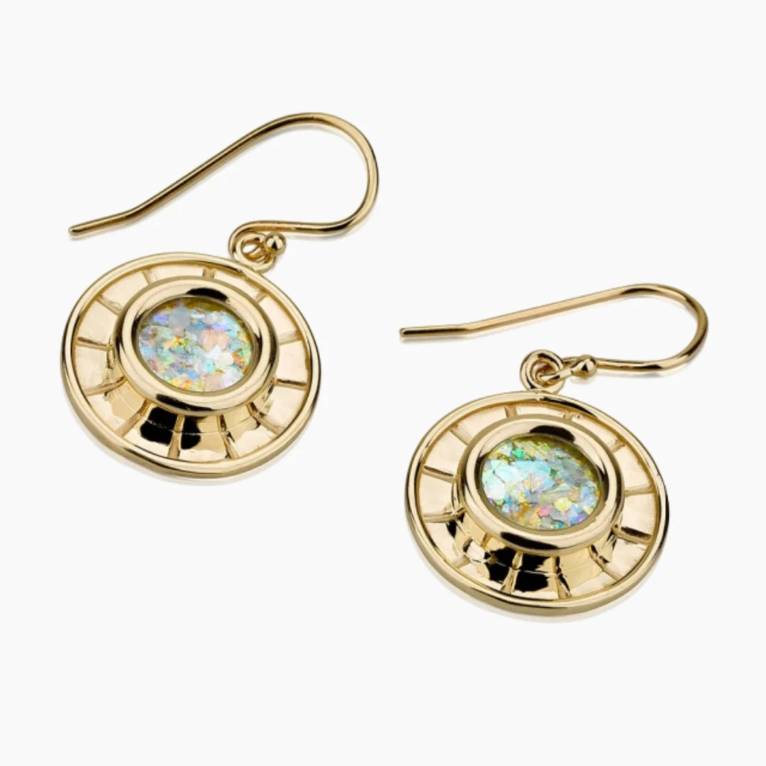 Pendientes martillados de oro de 14 quilates con cristal romano