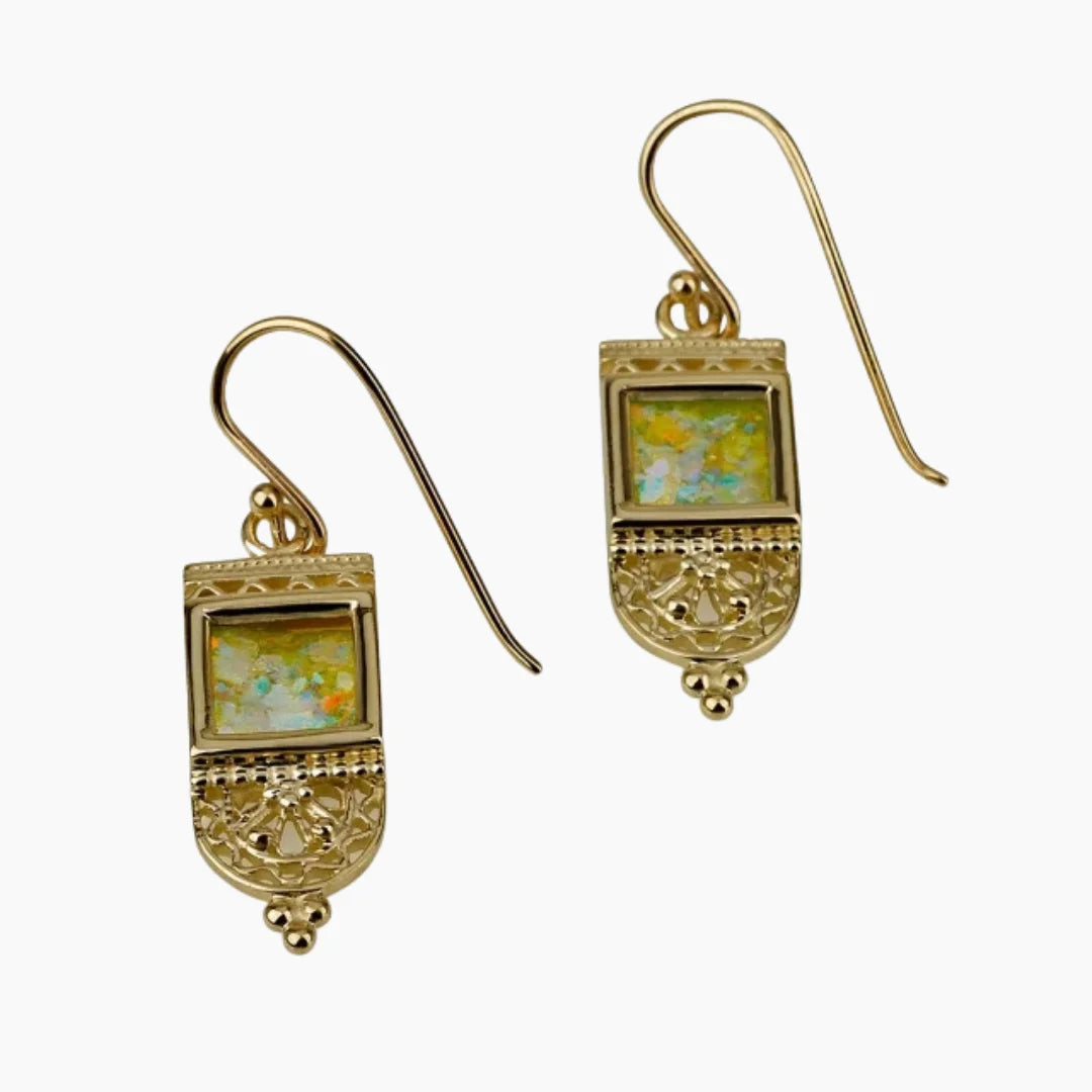 Pendientes de cristal romano de oro de 14k de gran calidad