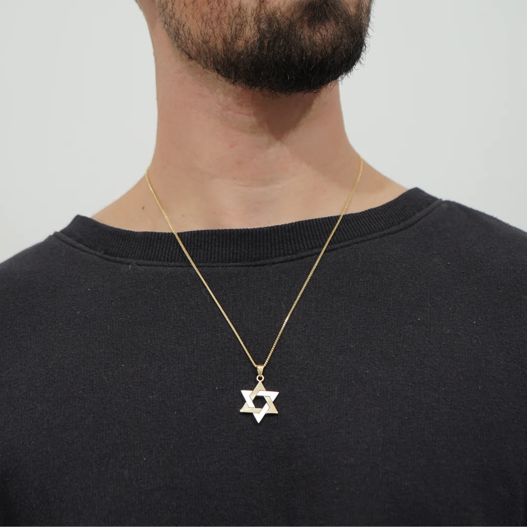 Colgante clásico de estrella de David en dos tonos de oro macizo de 14 quilates