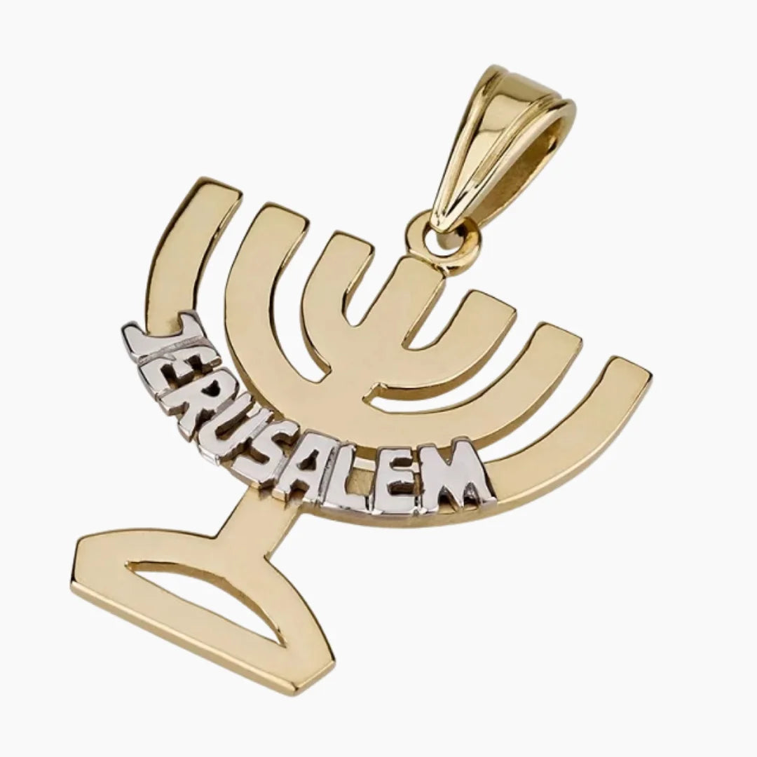 Colgante de Menorá de Jerusalén en oro de 14 quilates Heritage