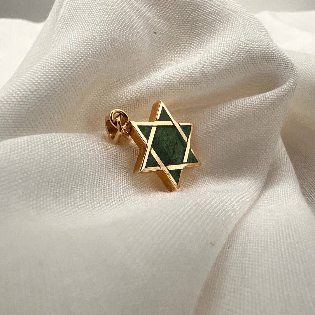 Classic 14K Gold Star of David Pendant with Eilat stone