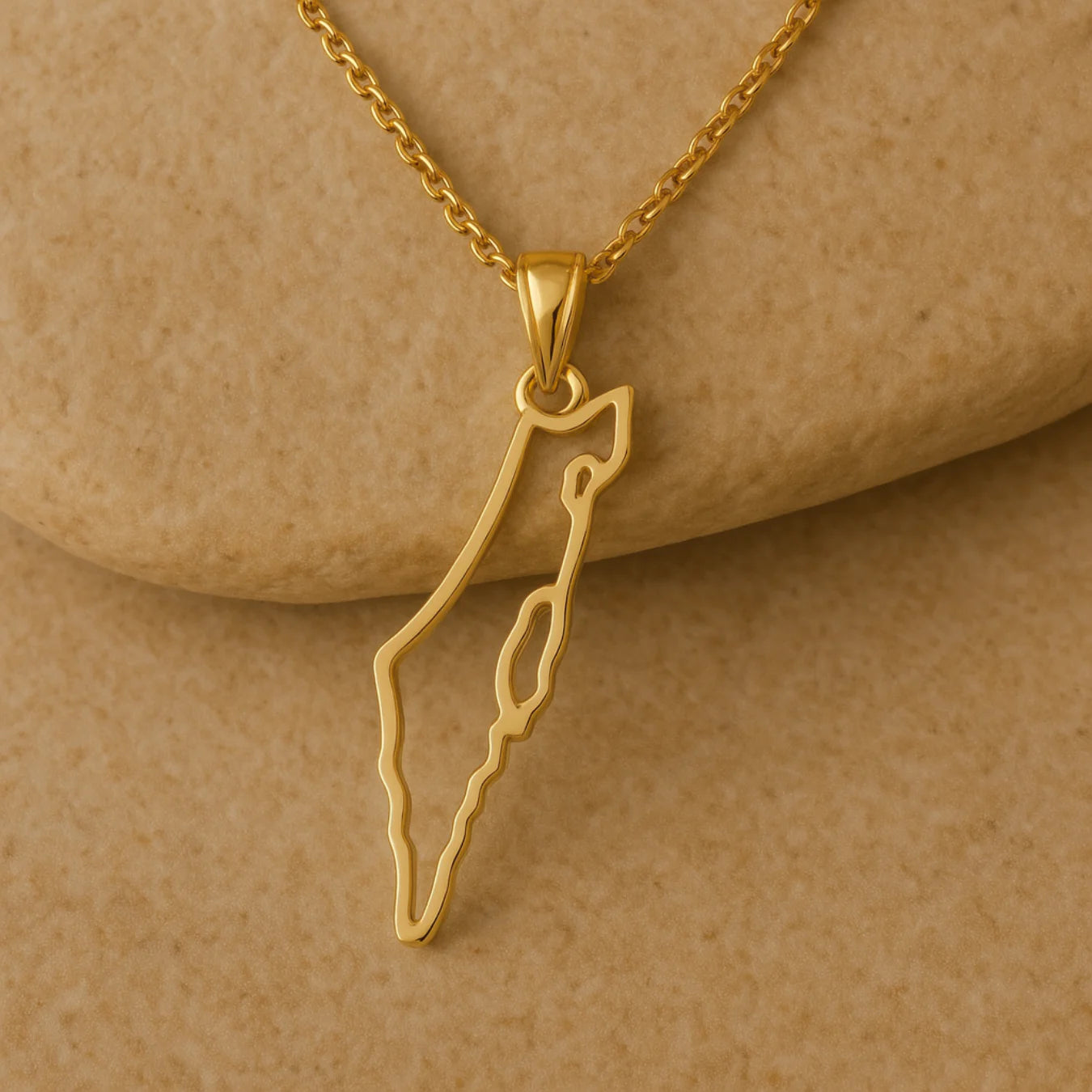 Handmade 14K Solid Gold Israel Outline Pendant
