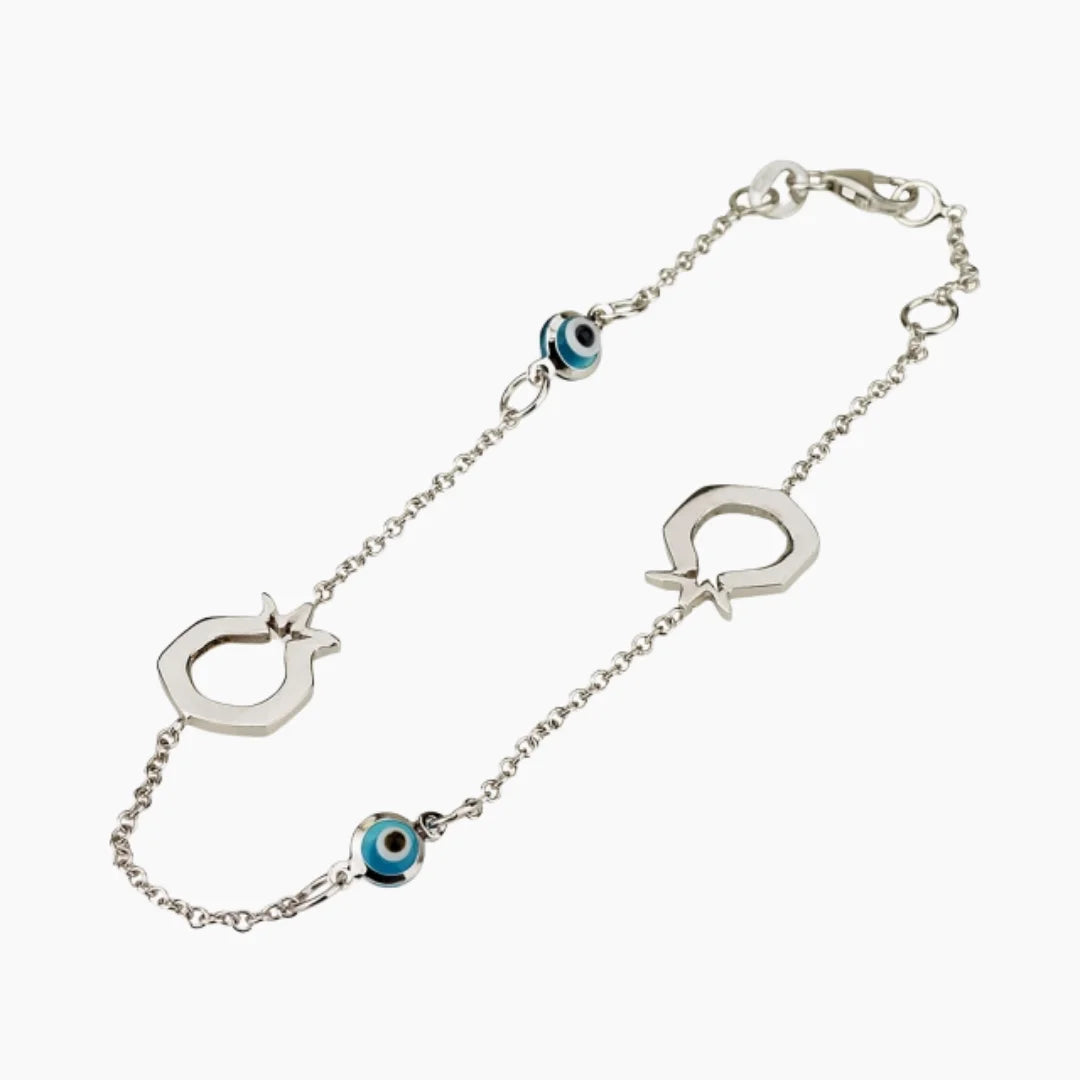 Heritage 14K White Gold Bracelet with Eye and Pomegranate Charms