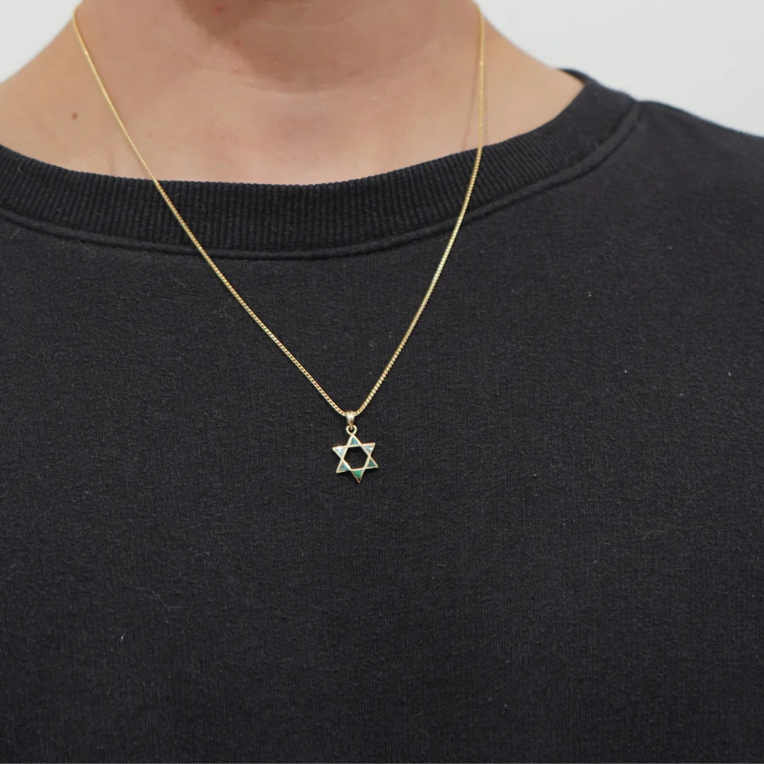 Bulbous 14K Gold Star of David Pendant With Eilat Stone