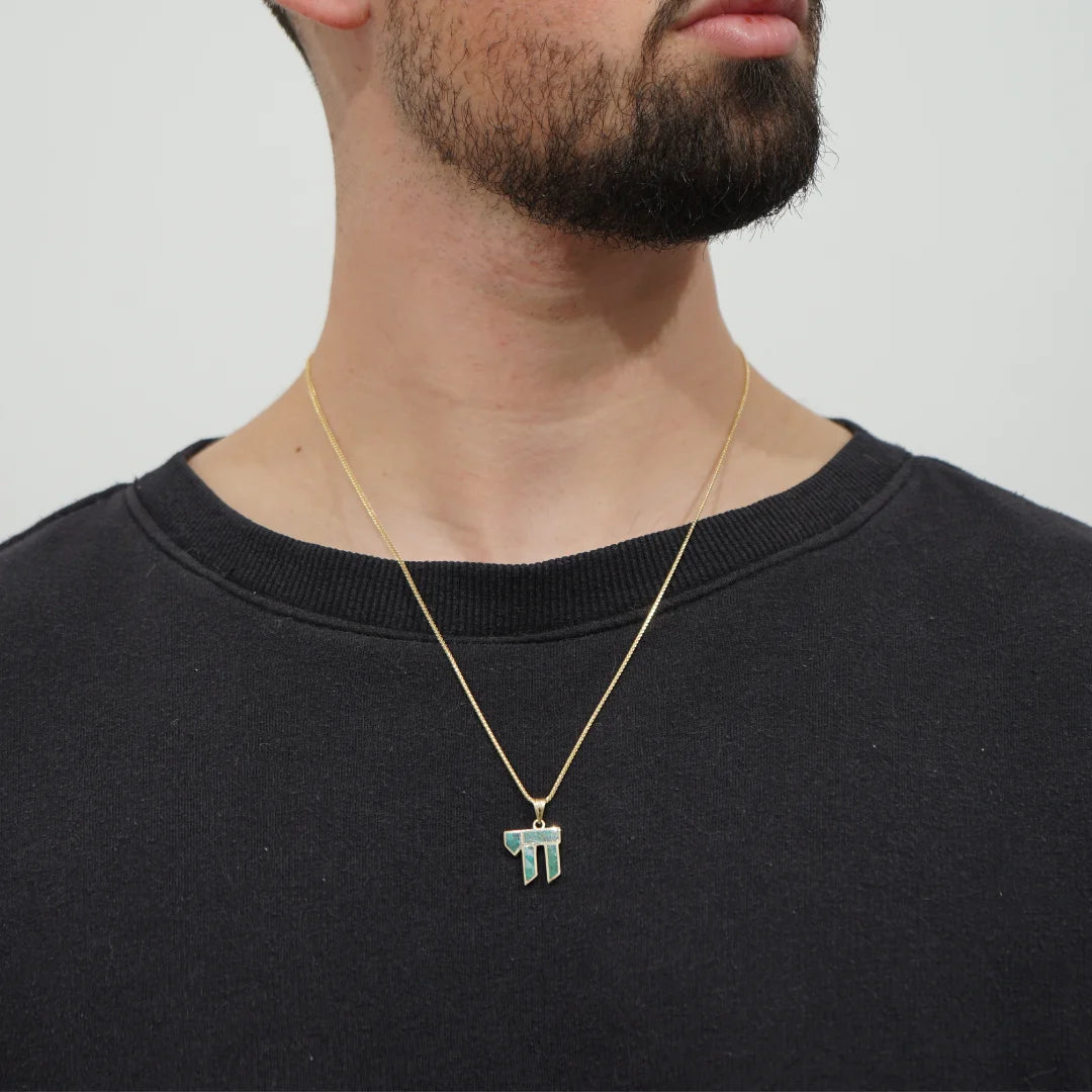 Sharp Eilat Stone & 14K Solid Gold Chai Pendant
