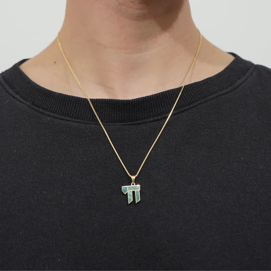 Sharp Eilat Stone & 14K Solid Gold Chai Pendant