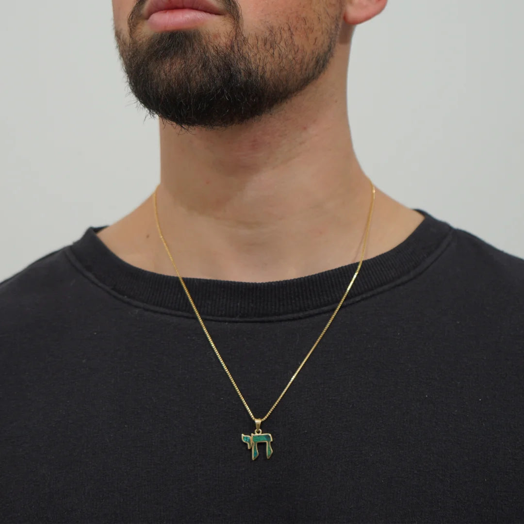 Classic Chai Pendant Handmade with Eilat Stone & 14K Solid Gold
