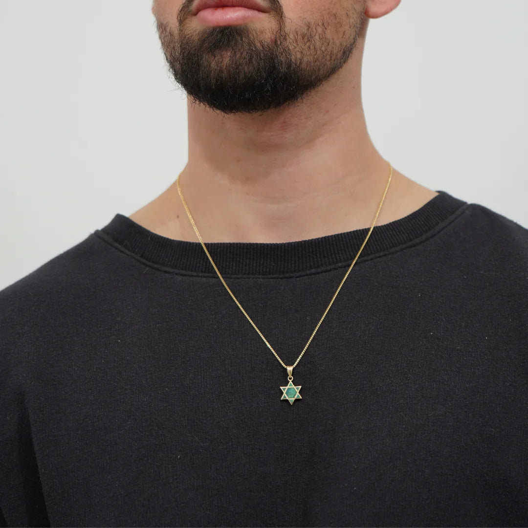 Classic 14K Gold Star of David Pendant with Eilat stone