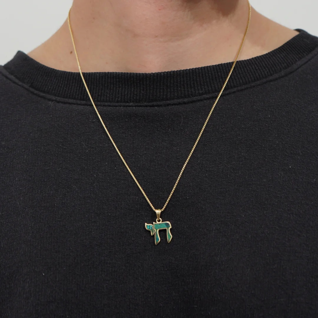 Classic Chai Pendant Handmade with Eilat Stone & 14K Solid Gold