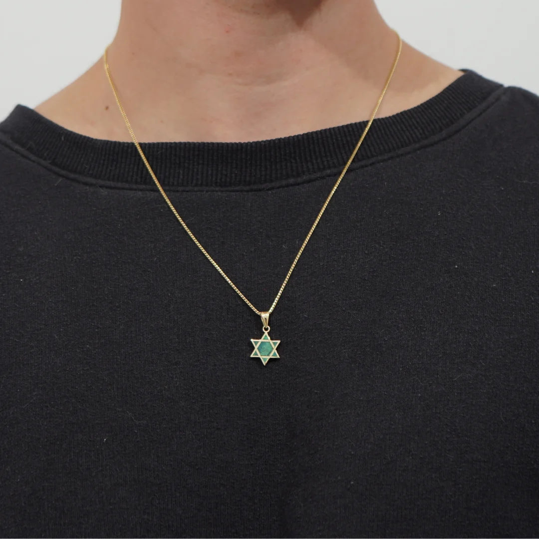Classic 14K Gold Star of David Pendant with Eilat stone