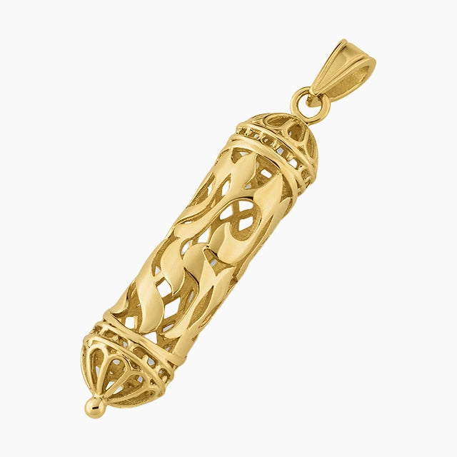 Classic 14K Solid Gold Mezuzah Pendant with Shema Letters