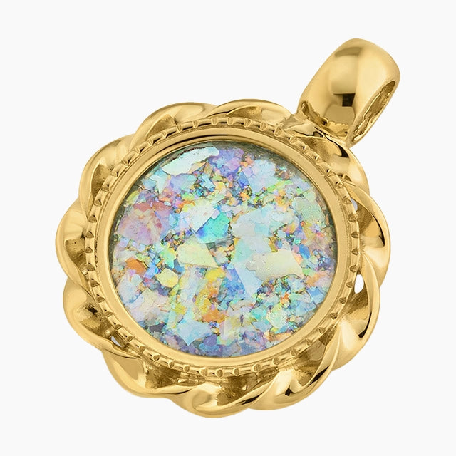 Handmade 14K Solid Gold & Roman Glass Pendant