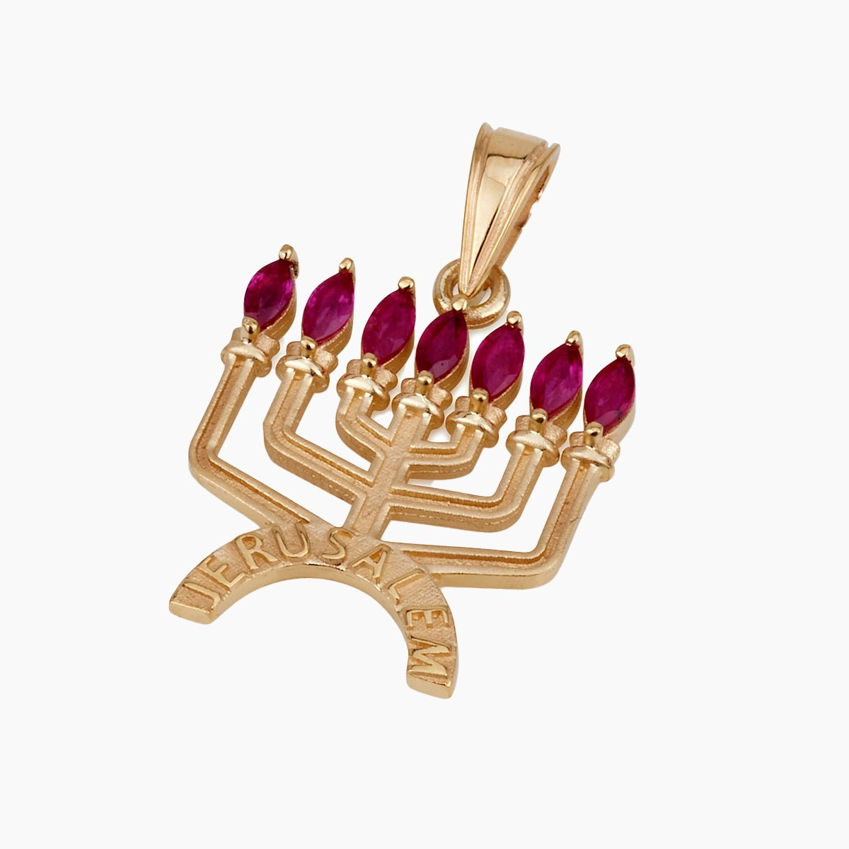 18k Gold Menorah Pendant with Ruby