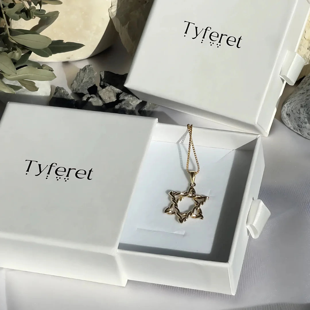 14K Gold Star of David Twisted Pendant