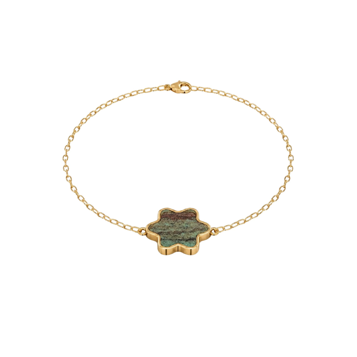 14K Gold Desert Green - Tyferet Symbol Eilat Stone Bracelet with natural Eilat Stone, handcrafted in Israel