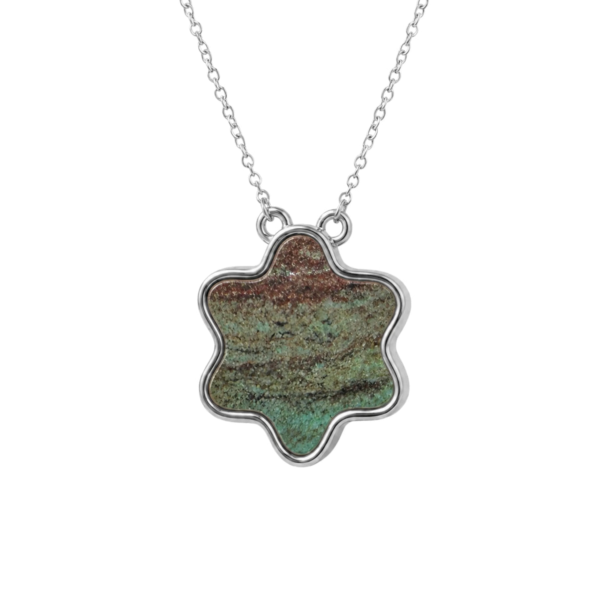 14K White Gold Desert Green - Tyferet Symbol Eilat Stone Necklace with natural Eilat Stone, handcrafted in Israel