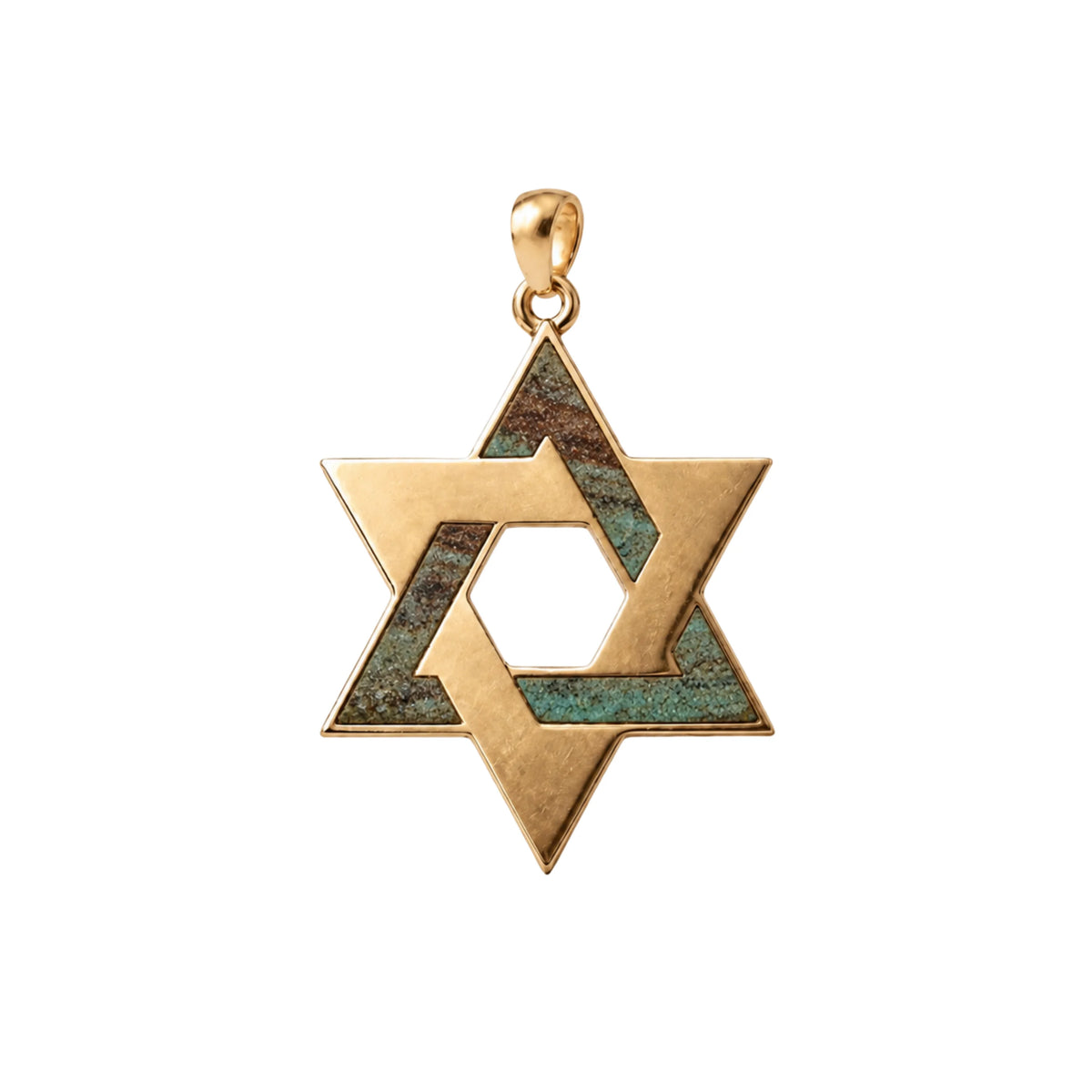 14K Gold Desert Green - Star of David Eilat Stone Necklace with natural Eilat Stone, handcrafted in Israel