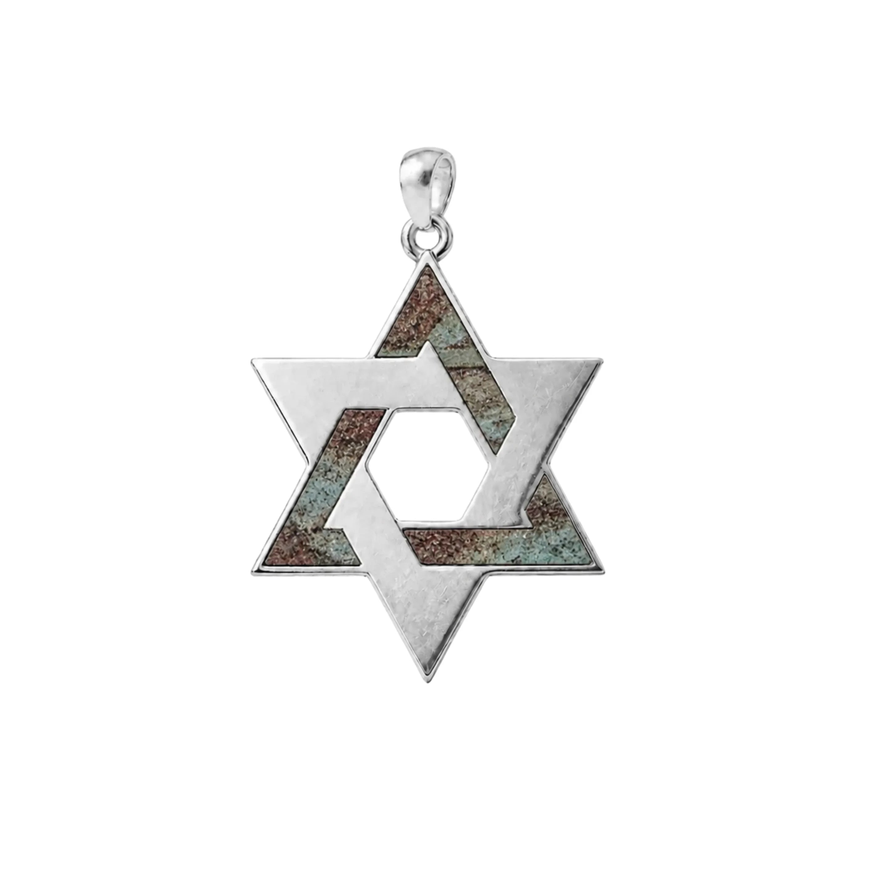 14K White Gold Desert Green - Star of David Eilat Stone Necklace with natural Eilat Stone, handcrafted in Israel