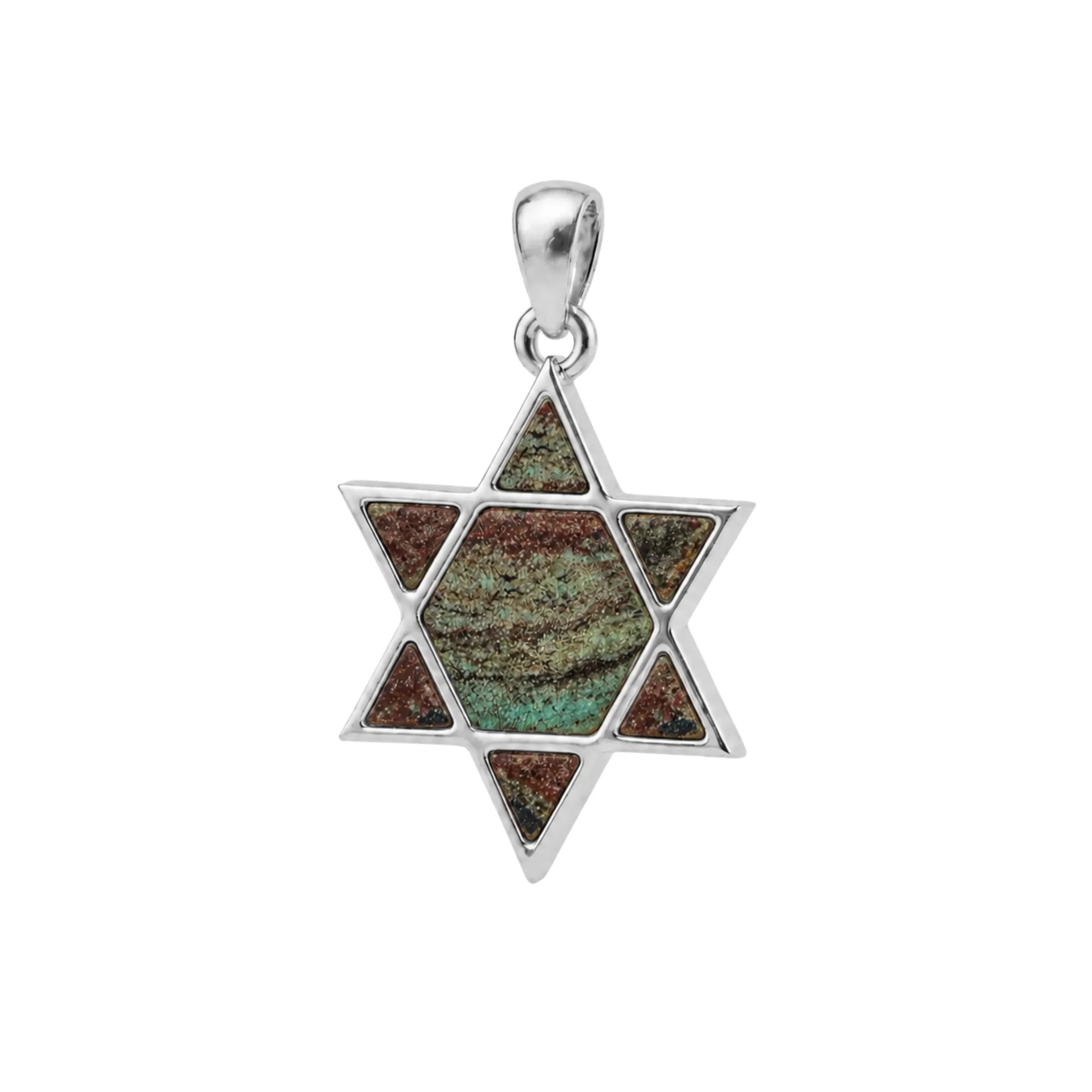 14K White Gold Desert Green - Classic Star of David Eilat Stone Necklace with natural Eilat Stone, handcrafted in Israel