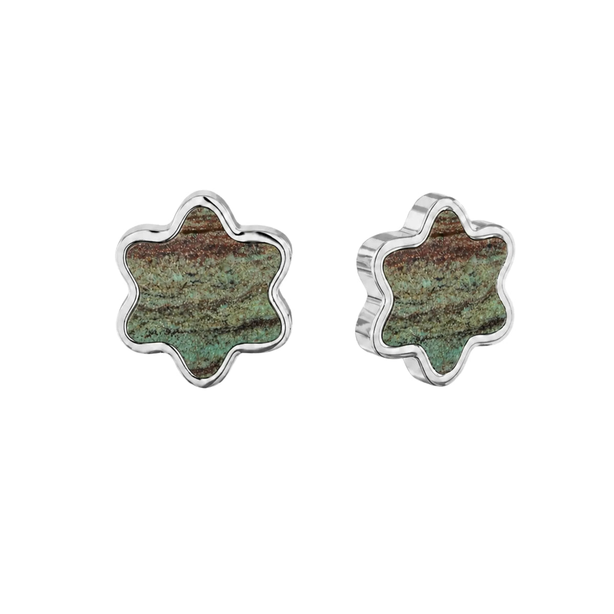 14K White Gold Desert Green - Tyferet Symbol Eilat Stone Earrings with natural Eilat Stone, handcrafted in Israel
