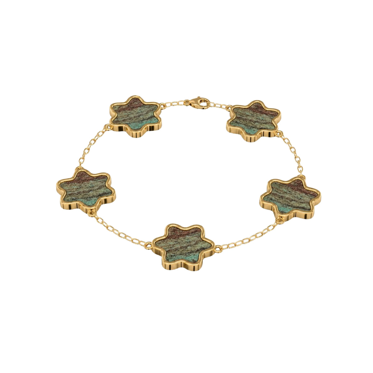 14K Gold Desert Green - Tyferet Symbol Eilat Stone Timeless Bracelet with natural Eilat Stone, handcrafted in Israel