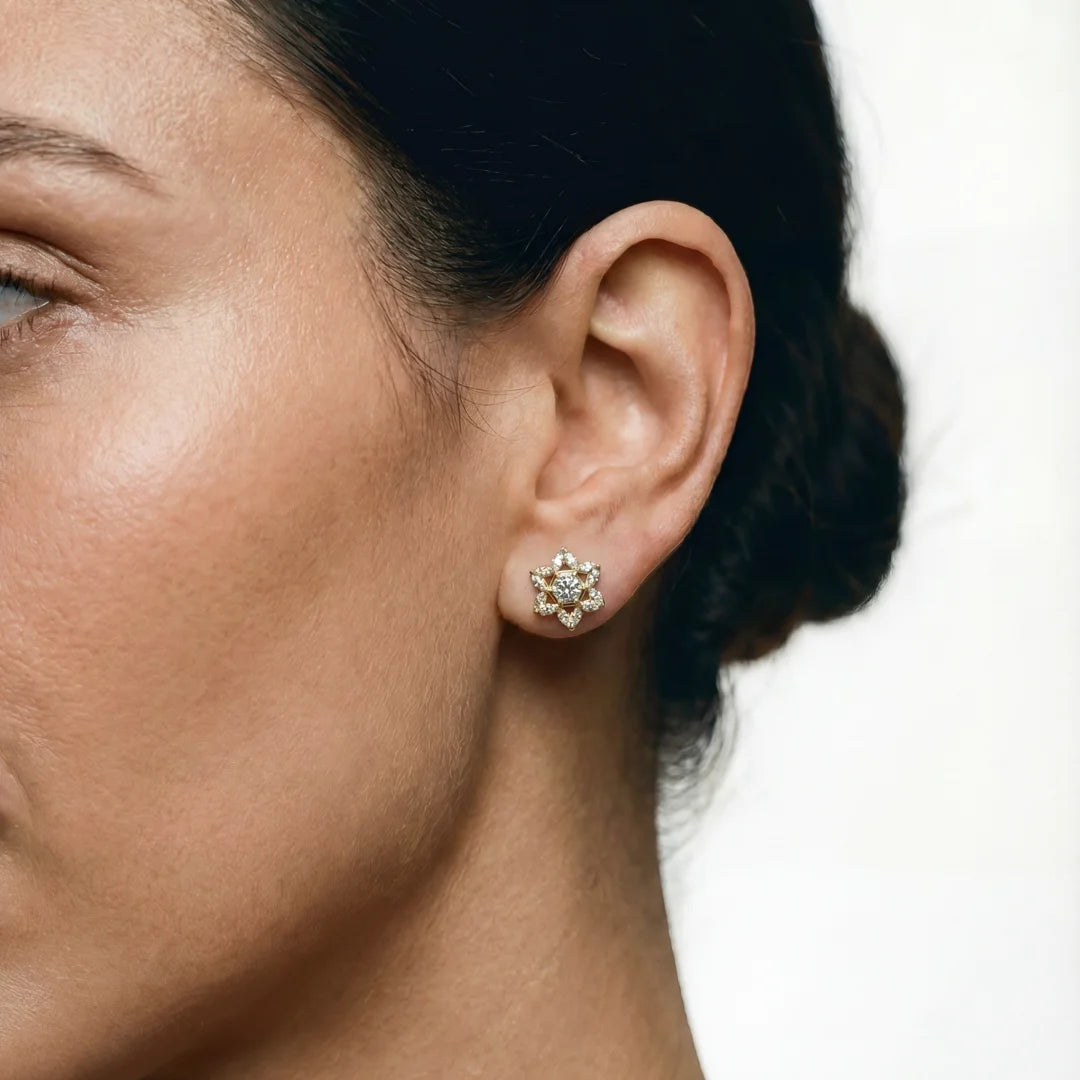 14k gold Star of David cluster earrings