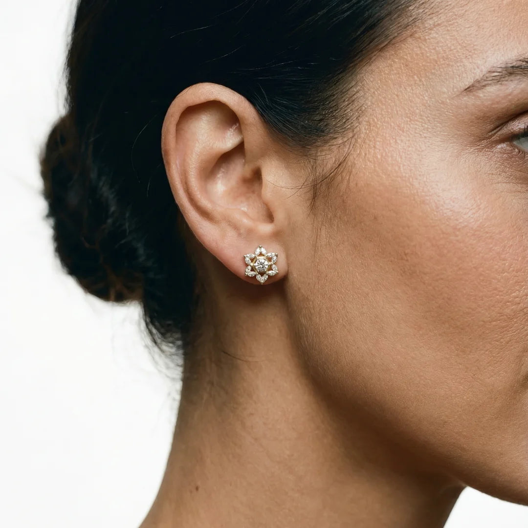 14k gold Star of David cluster earrings