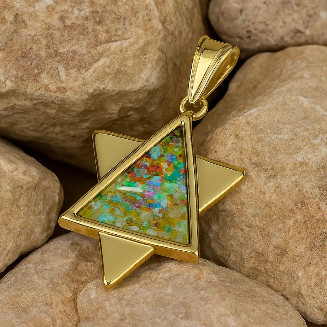 Blessed 14K Gold Roman Glass pendant with Star of David