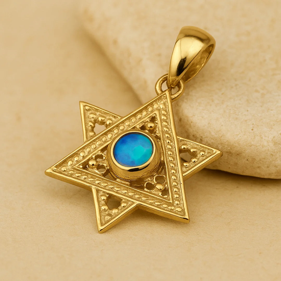 Colgante de estrella de David con ópalo en oro de 14 quilates Heritage