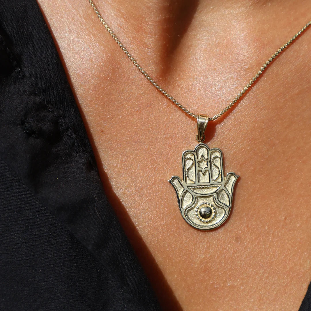 Large 14K Gold Hamsa Pendant