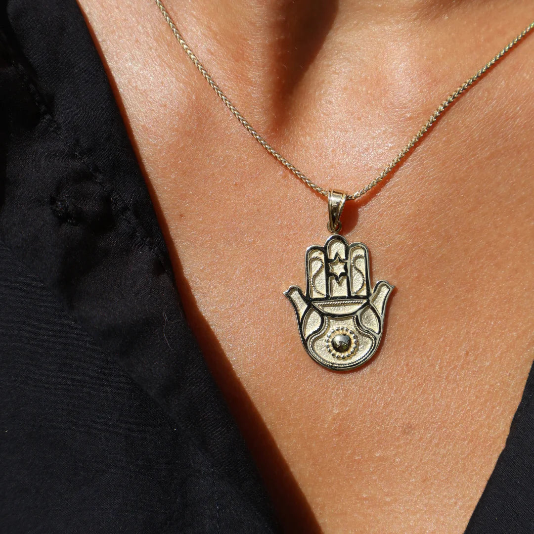 Large 14K Gold Hamsa Pendant
