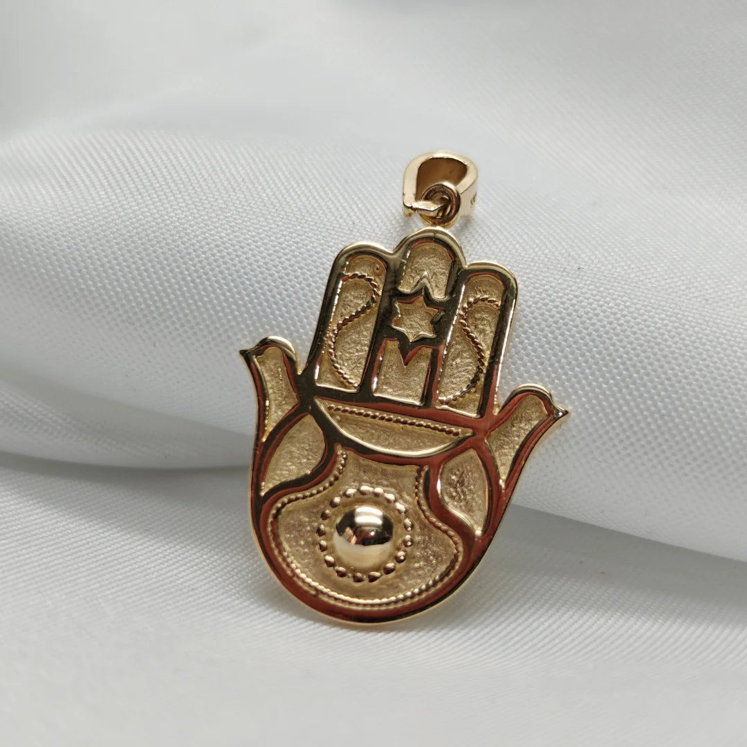 Large 14K Gold Hamsa Pendant