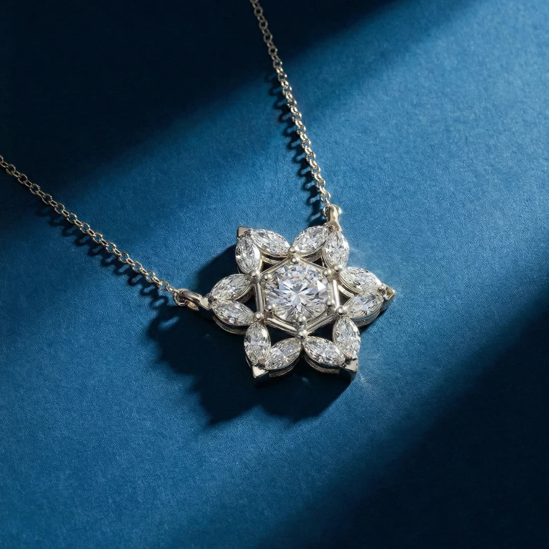 Diamond necklace on a blue background