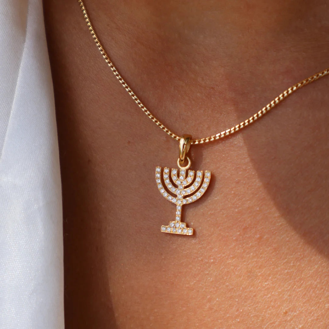 Heritage 18k Solid Gold Menorah Pendant with Diamonds