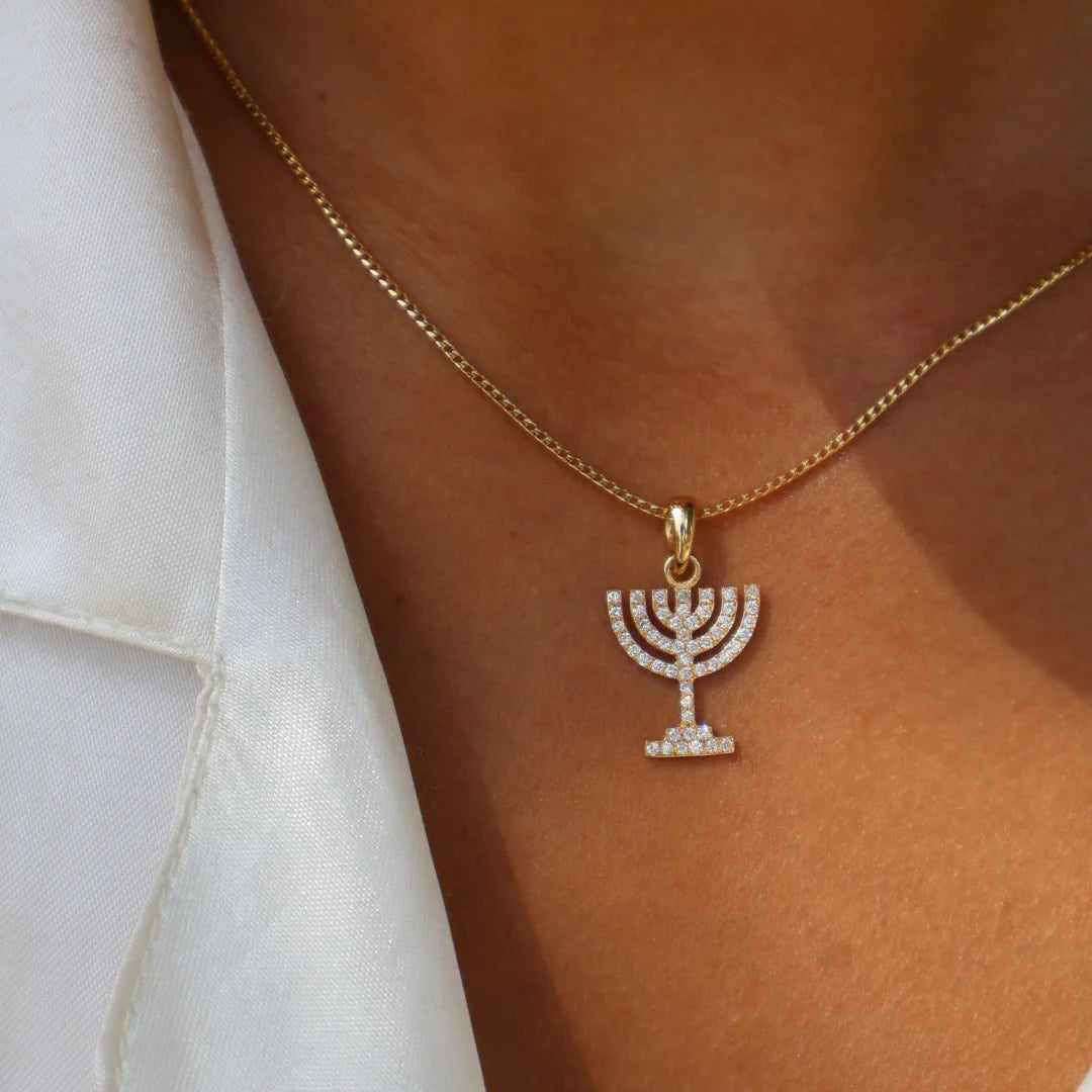 Heritage 18k Solid Gold Menorah Pendant with Diamonds