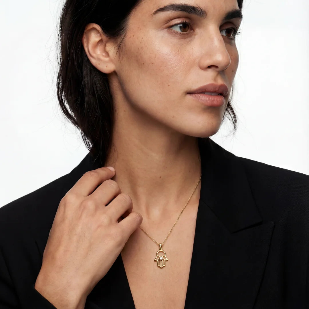 Single Gemstone Classic Hamsa Pendant