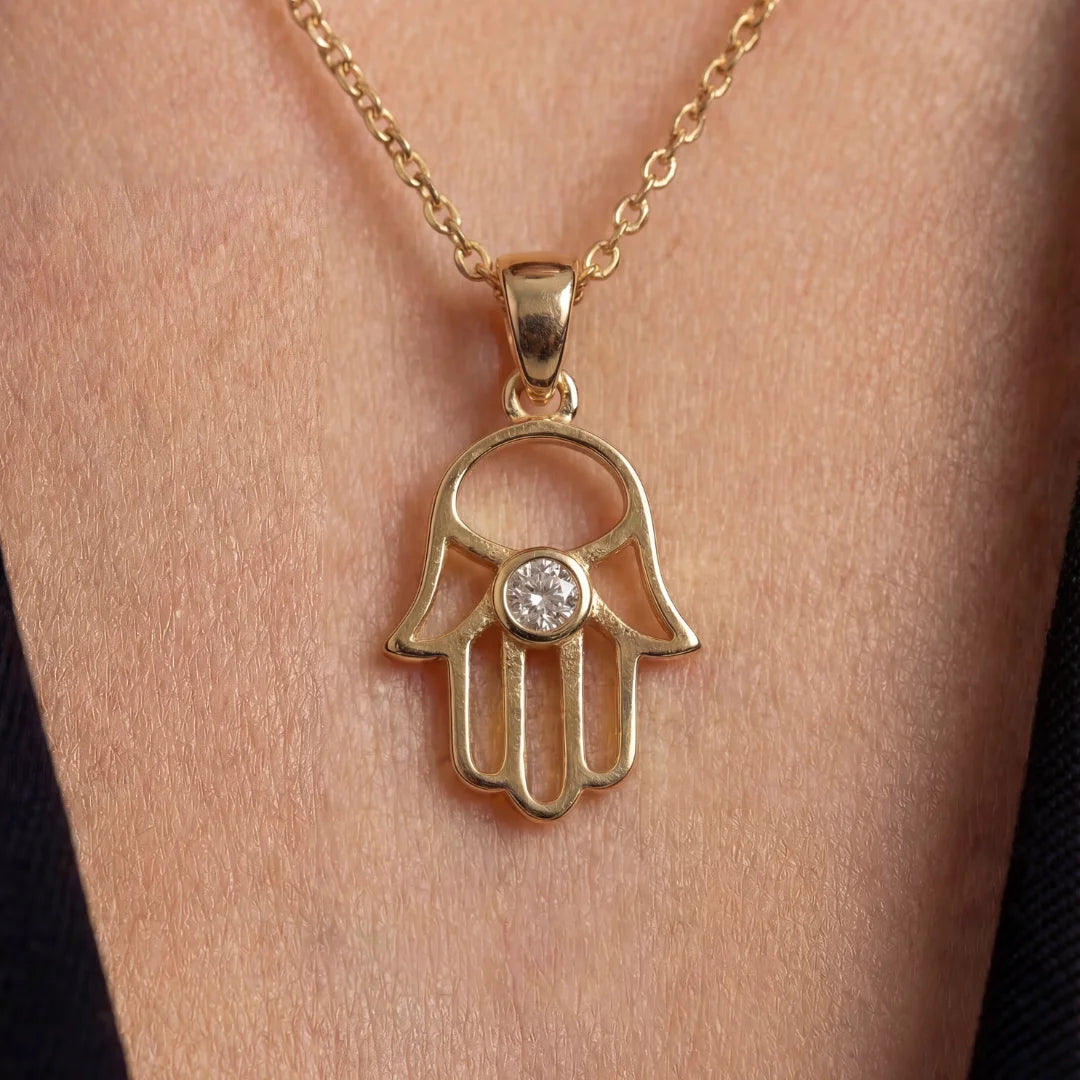 Single Gemstone Classic Hamsa Pendant