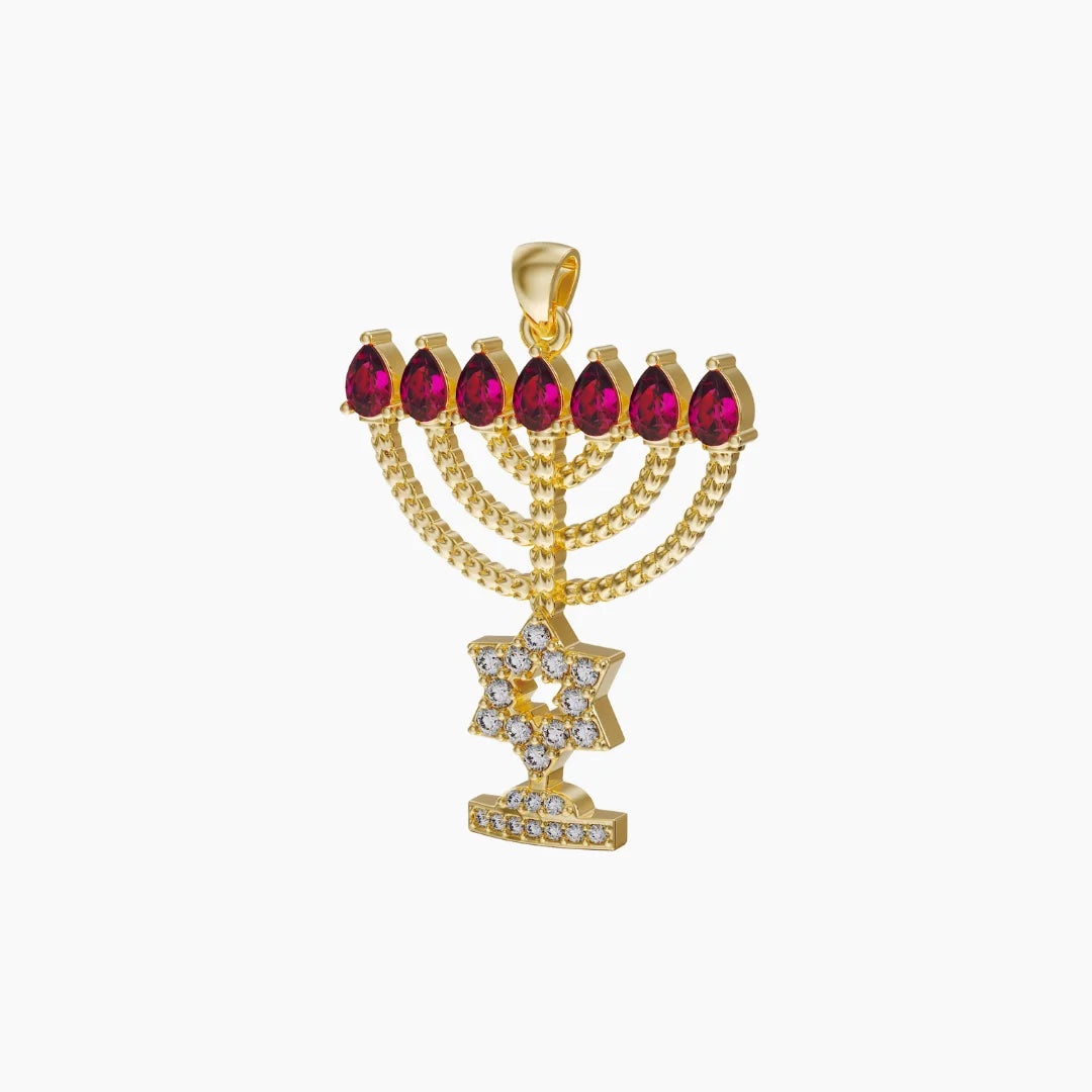 Menorah & Star of David Gemstones Pendant
